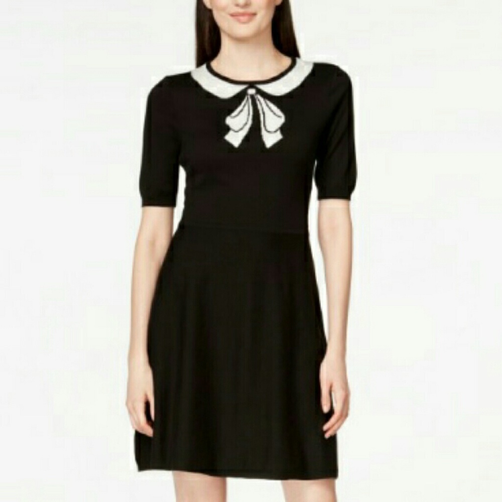 Cece black white bow sweater dress